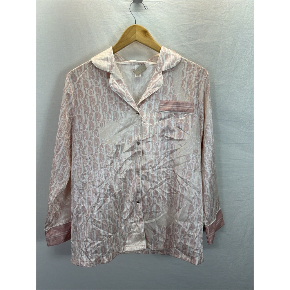 Dior womens Satin Long Sleeve Sleep Shirt spell out pink SM luxury lounge